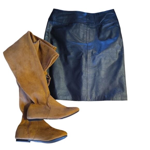 VTG 80s BB Dakota Black Leather Mini Skirt SZ 7 High Waist Moto Grunge Goth - Picture 4 of 12